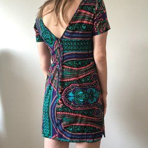 Patterned Short Sleeve Mini Dress